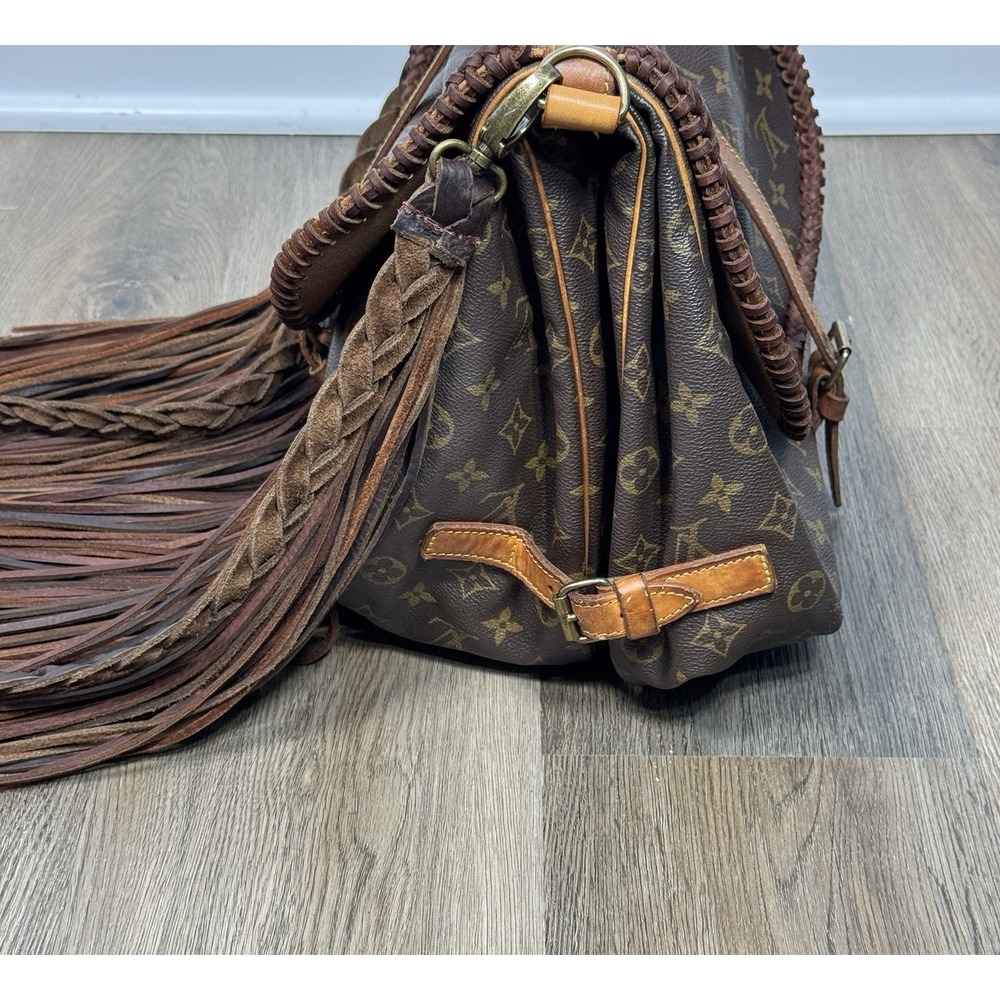 Vtg Boho Upcycled Louis Vuitton Monogram Fringe Crossbody Bag Western with Charm - Picture 6 of 16